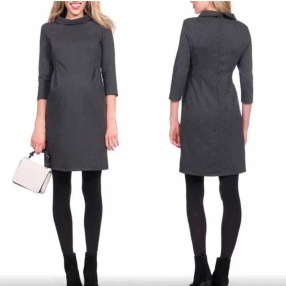 Seraphine Funnel Neck Stretch Jersey 3/4 Sleeve Maternity Dress in Charcoal